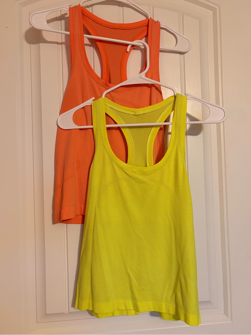 lululemon athletica Neon Yellow & Coral Racerback Tank Tops